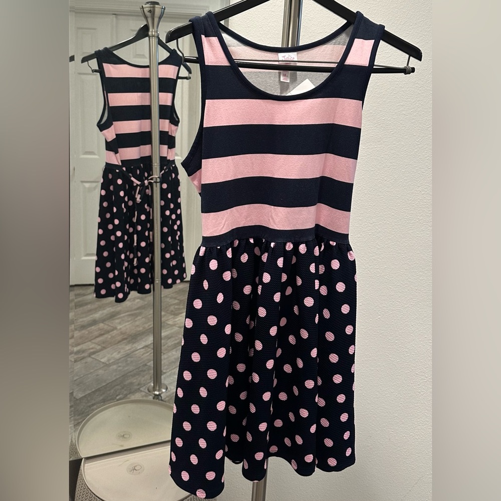 Justice Dress Stripe/Dot 18 1/2 PLUS Pink & Navy - size Childrens Clothing: 18
